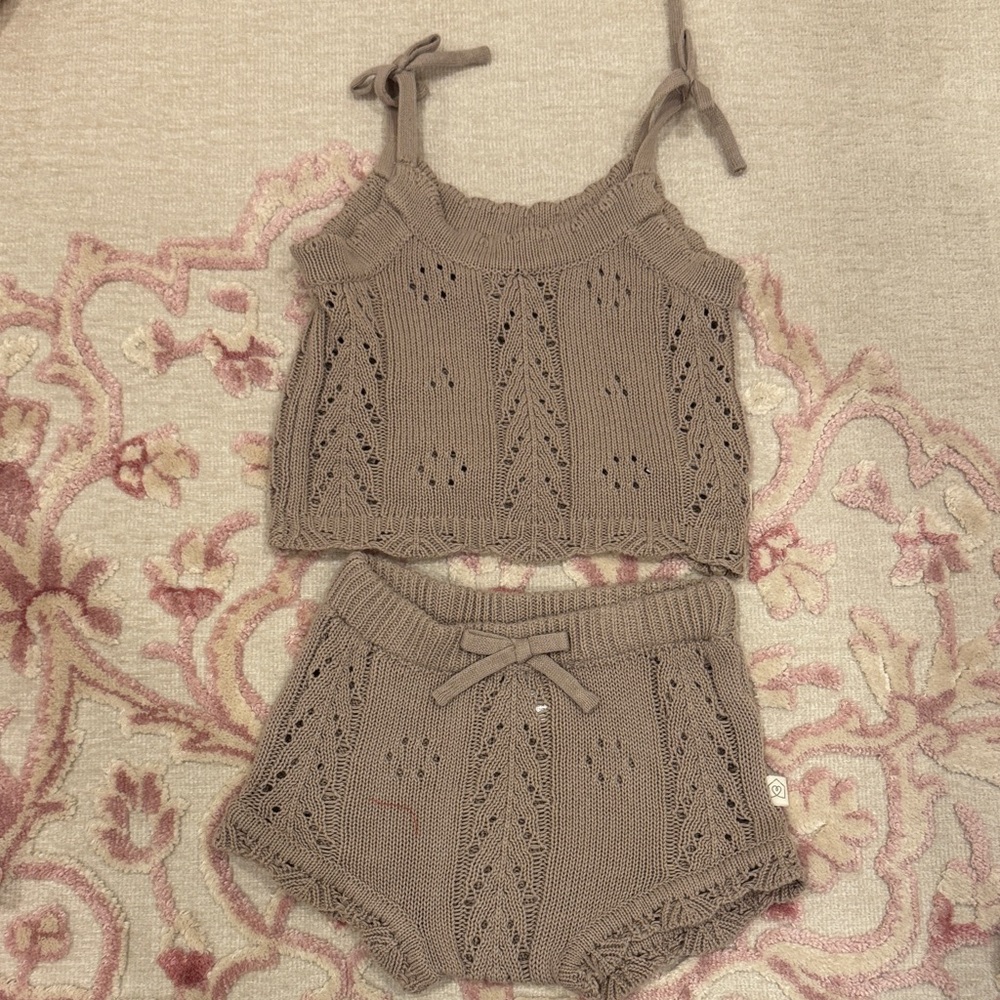 Kids Knitted Matching Set in Brown